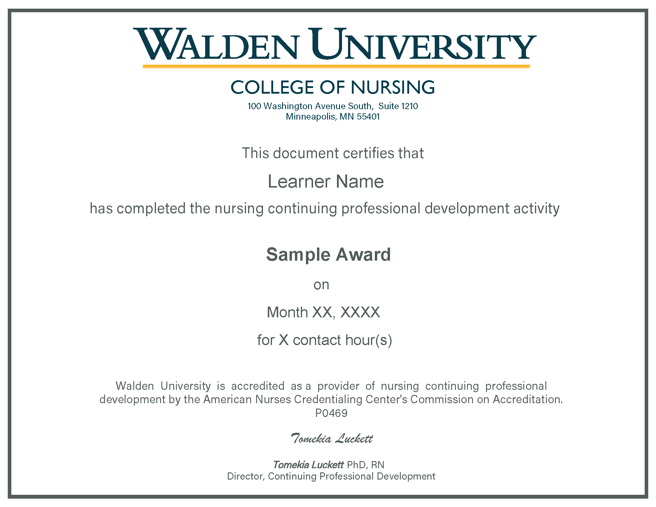 ANCC Certificate for Contact Hours