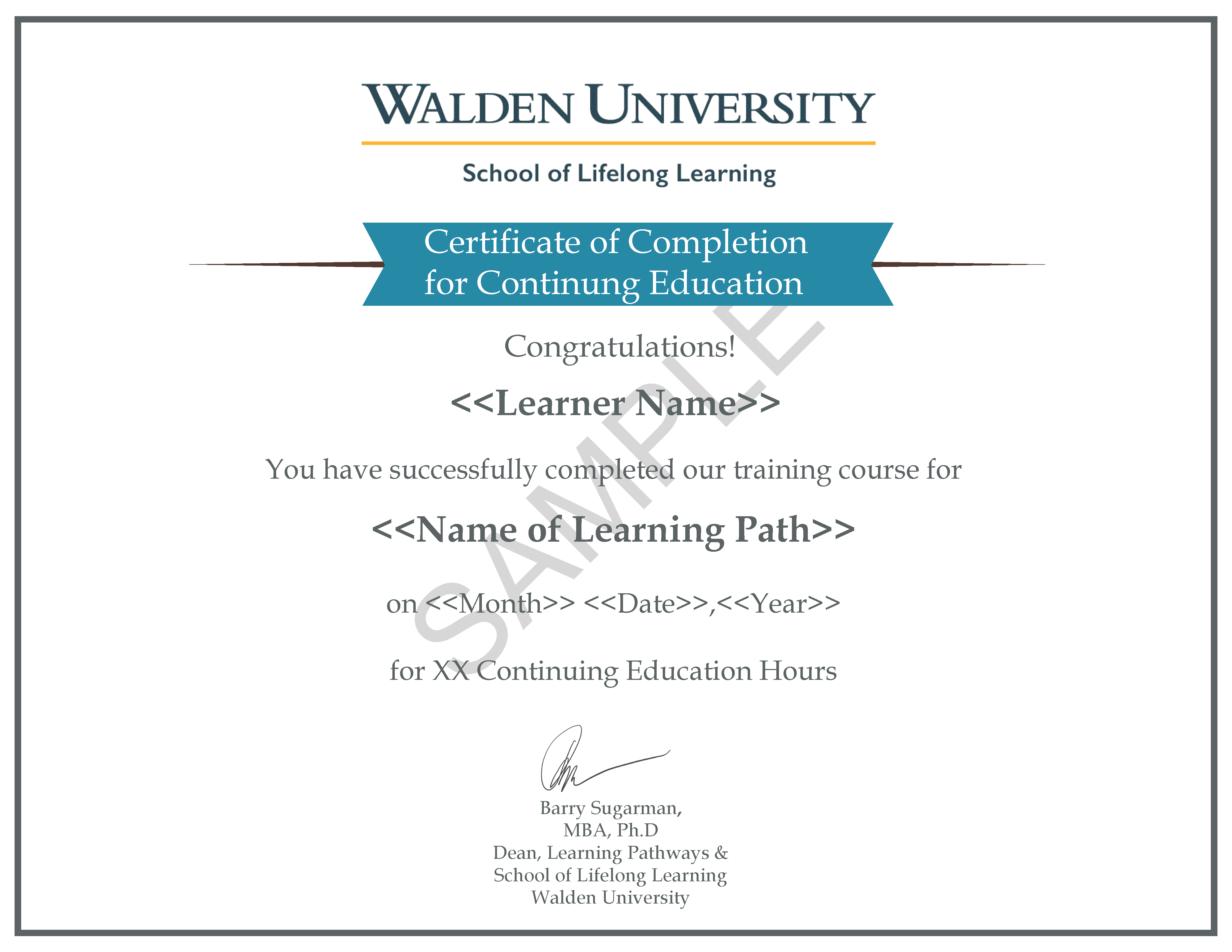 Certificate of Completion for Continuing Education